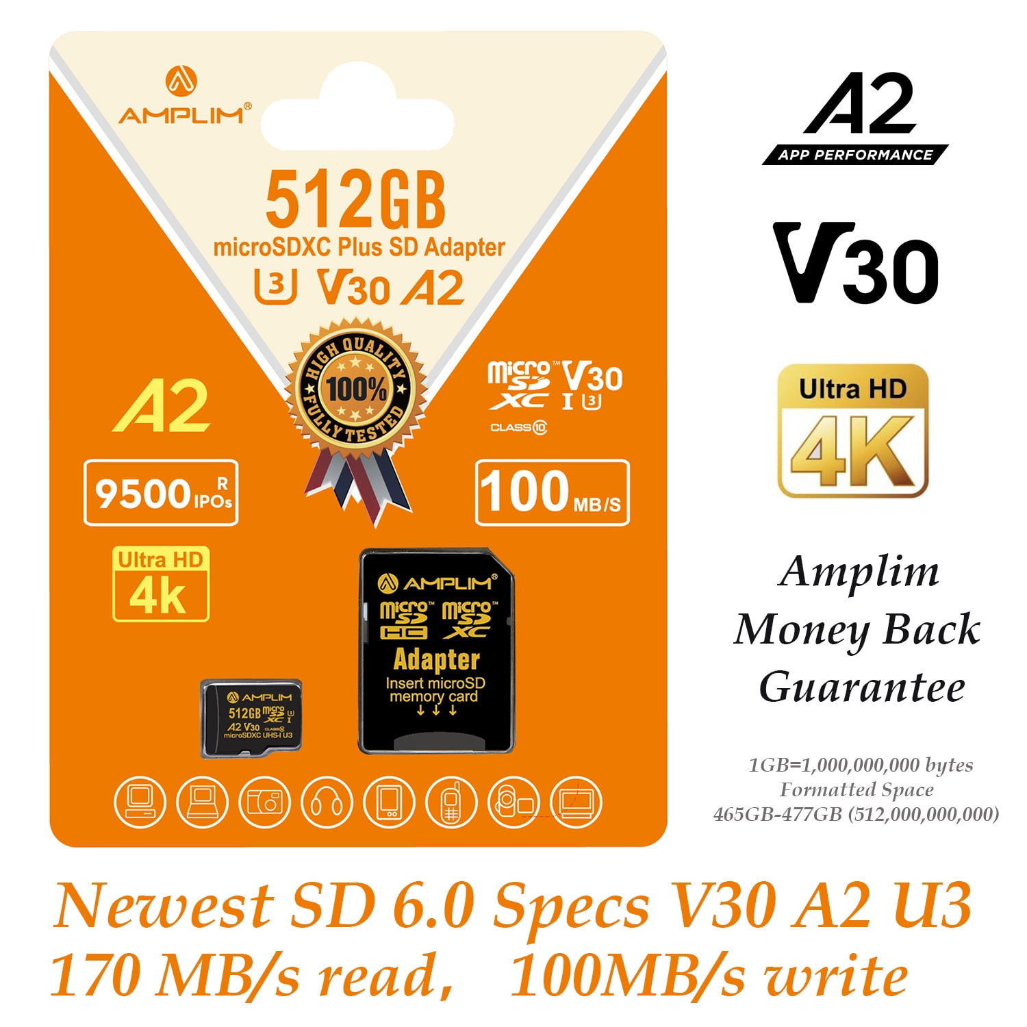 Amplim 512GB Micro SD Card, 170MB/S A2 MicroSD Memory Card Plus Adapter ...