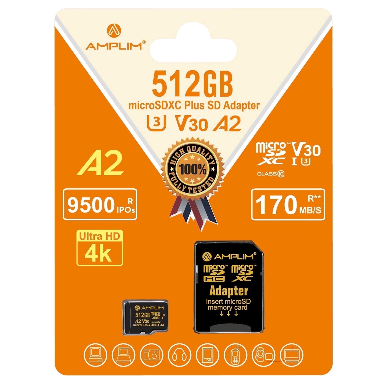 Amplim 512 GB Micro SD Flash Memory Card with Adapter, 2 Total Count