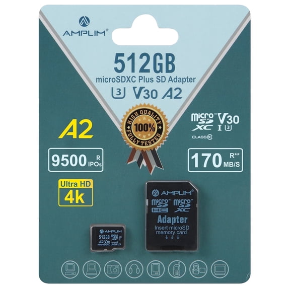 Amplim 512GB Micro SD Card - UHS-I Class 10, A2, U3 High-Speed Memory Card for Android Phone, Camera and 4K Video Recording