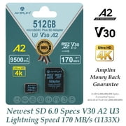 Amplim 512GB MicroSD Card, Extreme High Speed 170MB/S A2 Micro SD Memory Plus Adapter, MicroSDXC U3 Class 10 V30 UHS-I for Nintendo-Switch, GoPro Hero, Surface, Phone, Camera Cam, Tablet
