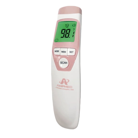 Amplim No Touch Forehead Thermometer, Touchless Digital IR Infrared Thermometer for Babies, Kids, Teens, Adults | Accurate Medical Grade, FSA HSA Approved | Fever Alarm, Auto Off | Pink