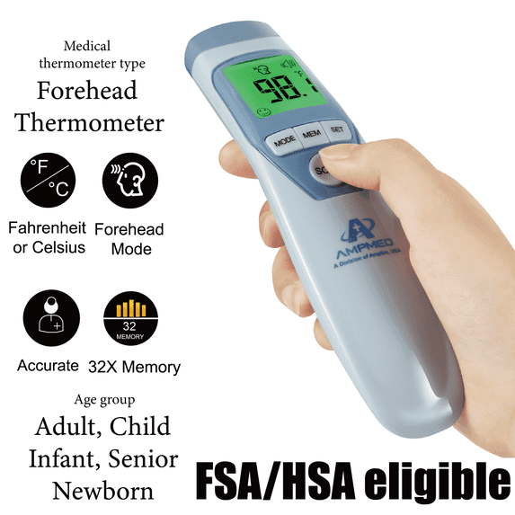 Amplim Digital Thermometer for Adults, Infants, and Kids. No-Touch Forehead Temperature Thermometer, Non-Contact Baby Fever Thermometer, FSA HSA eligible