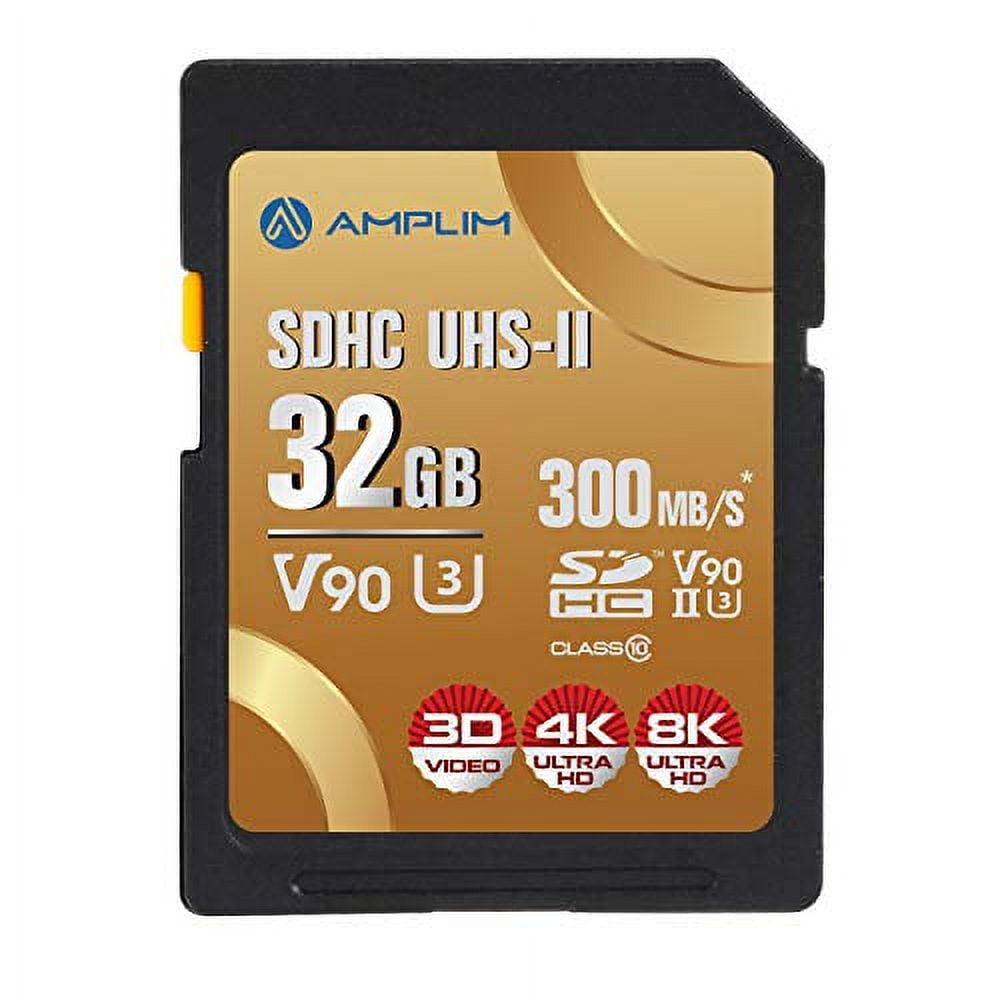 Amplim Extreme High Speed 32GB UHS-II V90 SDXC SD Card for 4K 8K UHD Video  Camera Camcorder
