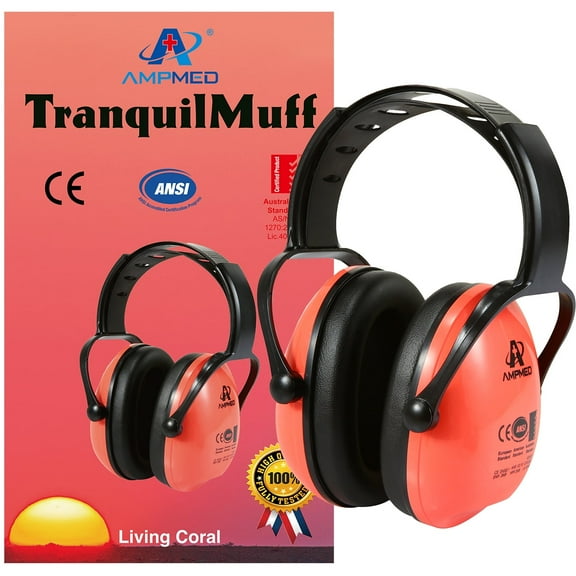 Amplim Hearing Protection Earmuff for Toddlers Kids Teens Young Adults - American ANSI, European CE, and Australian Standards Certified - Coral