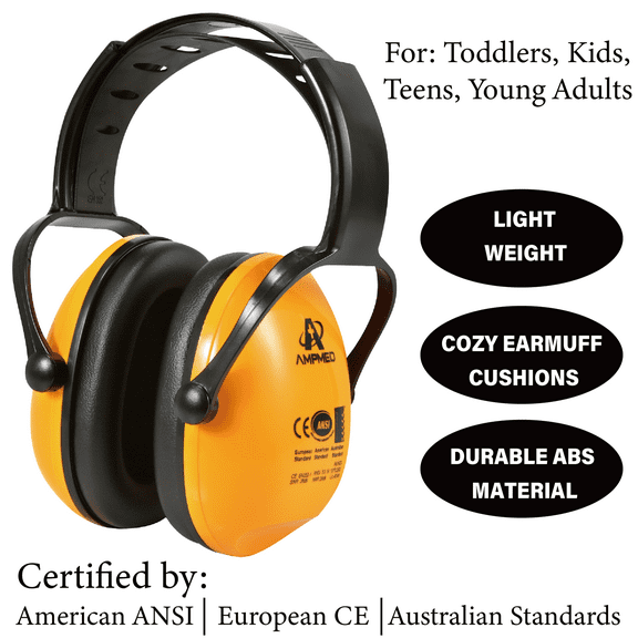 Amplim Hearing Protection Earmuff for Toddlers Kids Teens Young Adults - American ANSI, European CE, and Australian Standards Certified - Radiant