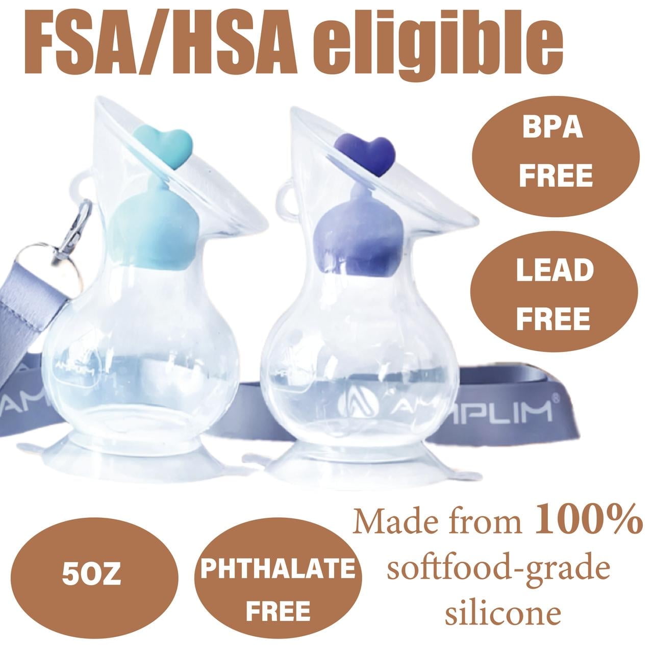 Amplim Manual Breast Pump | Gen 3 Silicone Milk Collector for Breastfeeding Nursing Mom with Stopper | Must Haves Registry Essentials for Newborn, Infant, Baby | 5 oz (Green,Purple) 2 Pack