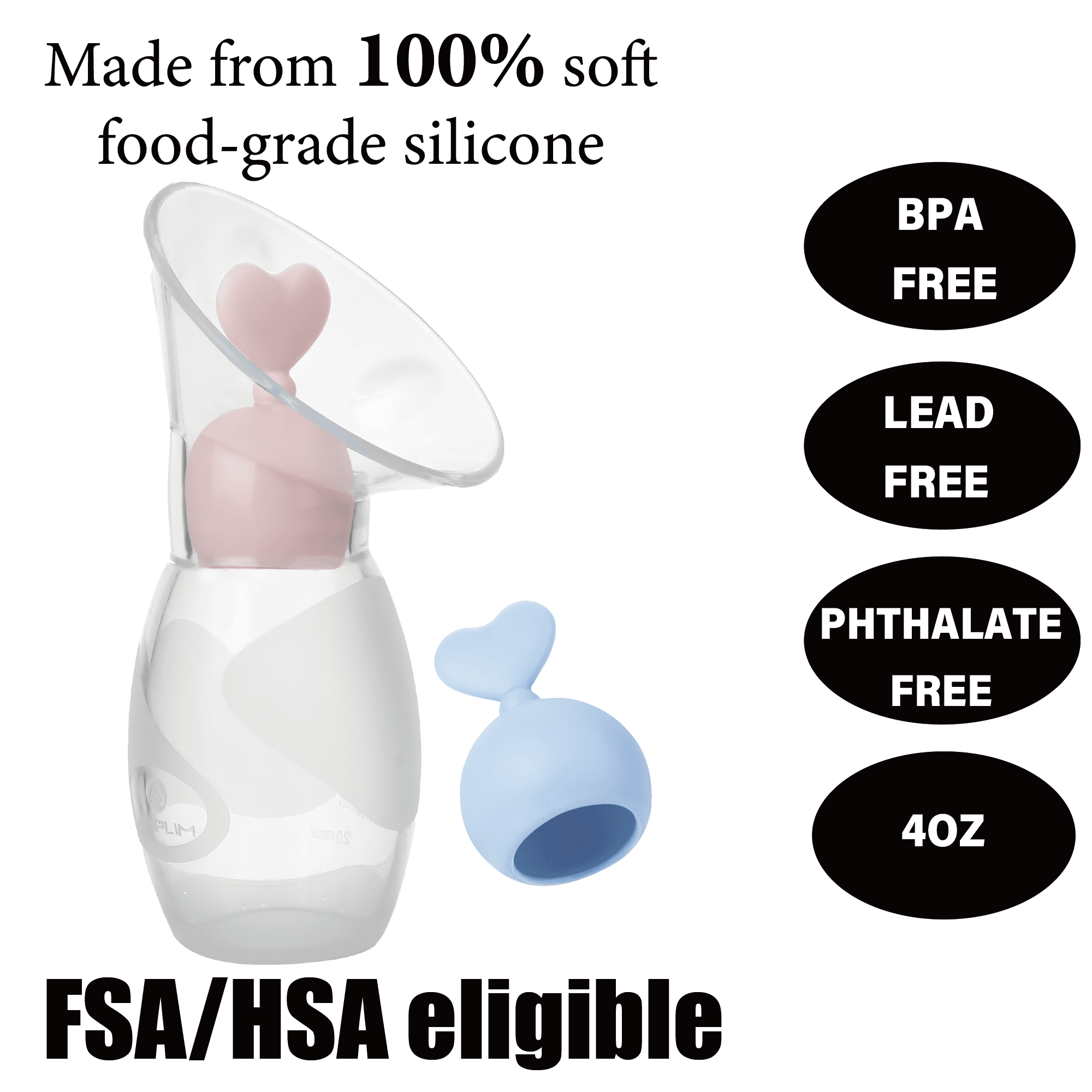 Amplim Manual Compact Silicone Single Breast Pump, Includes 2 Milk Saver Stoppers