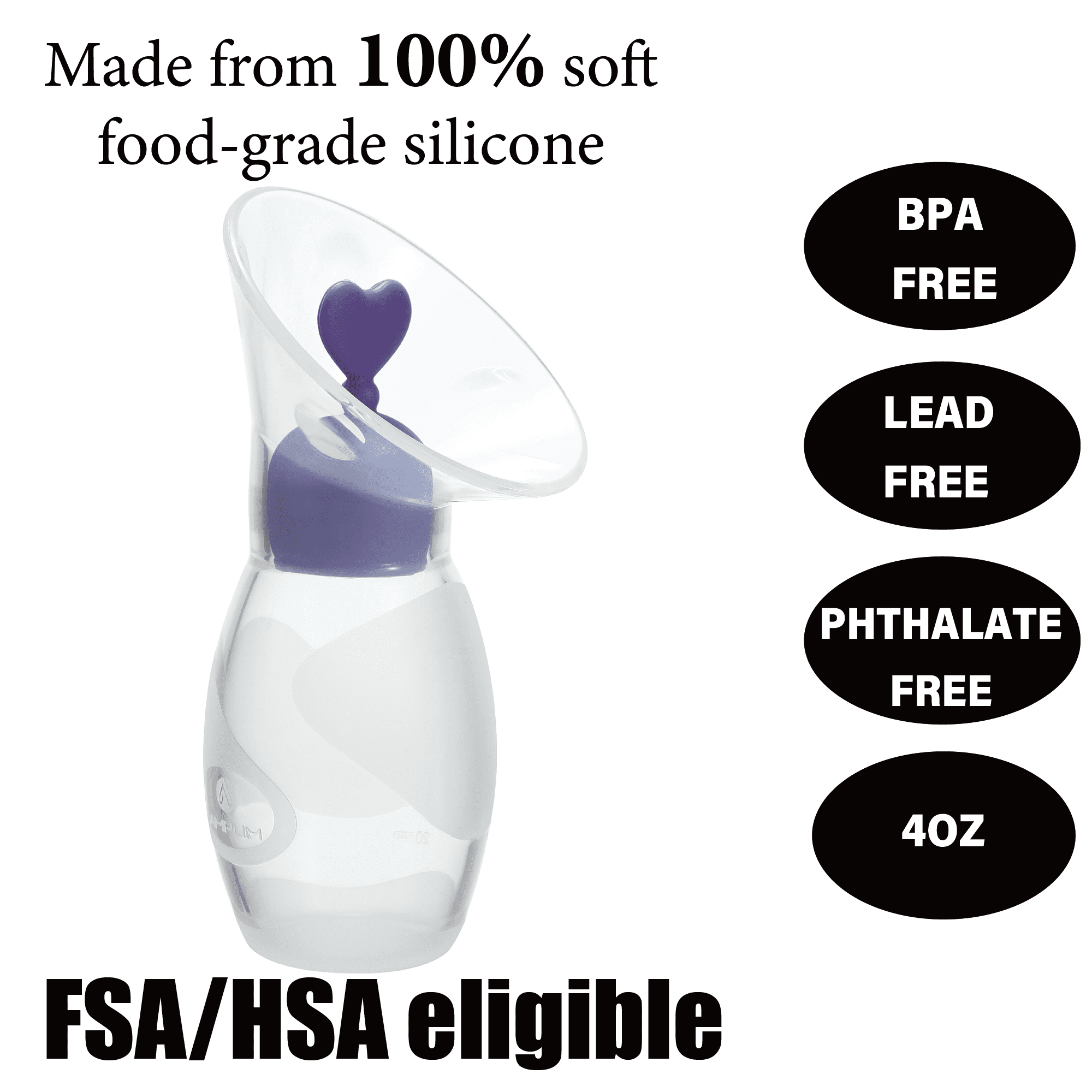 Amplim Manual Silicone Single Breast Pump, 4 oz, 3.3"