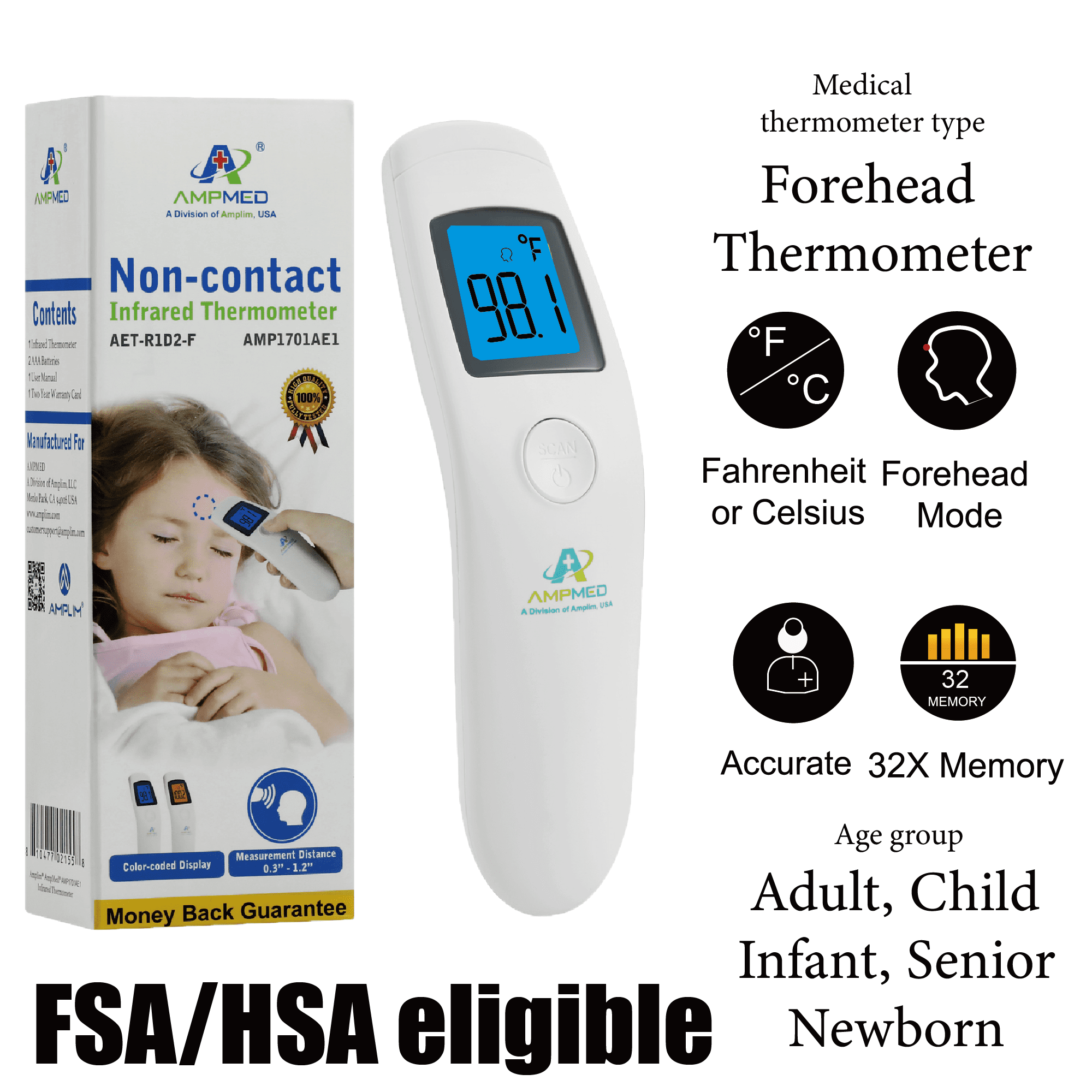 Amplim Non-Contact Infrared Thermometer for Adults