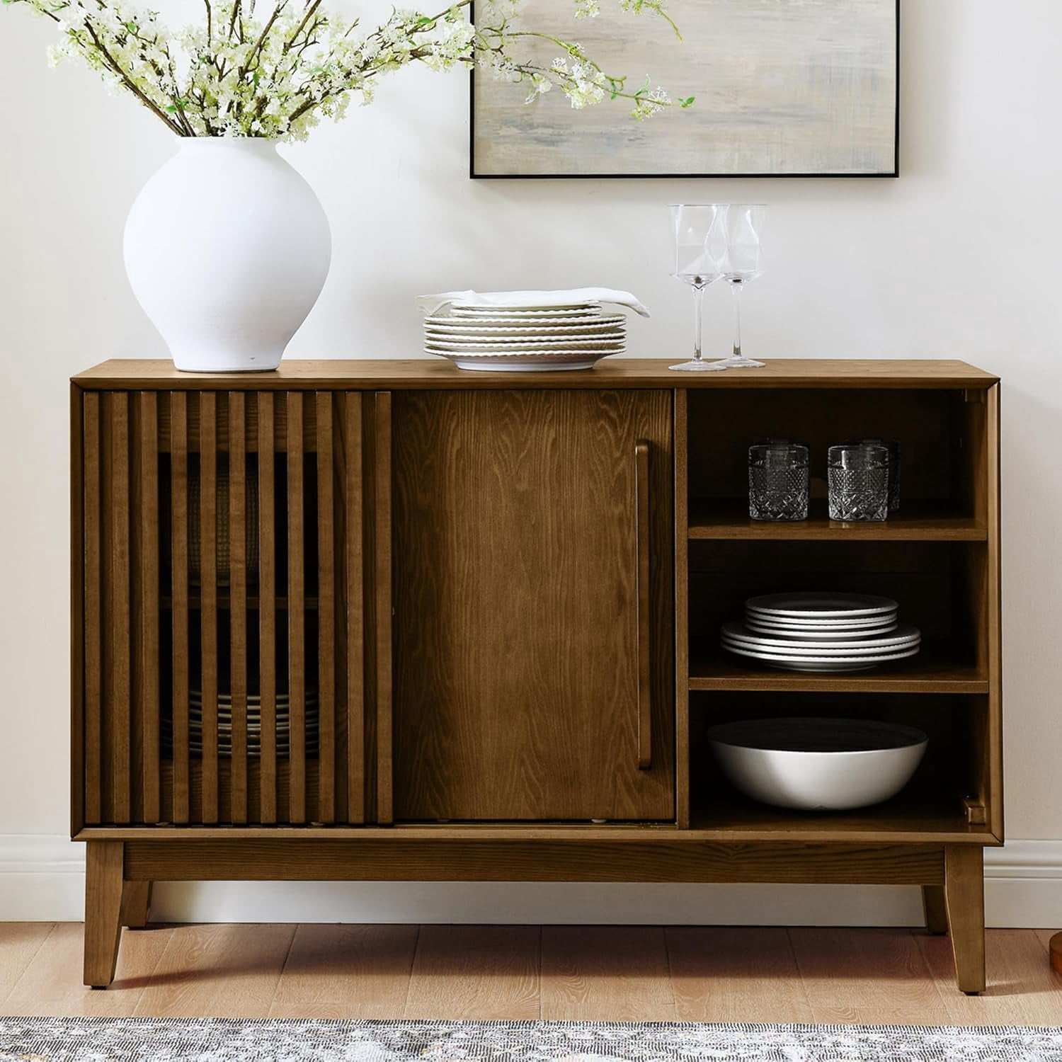 Amposei 47.3-Inch Buffet Sideboard Cabinet with Sliding Doors, Mid ...