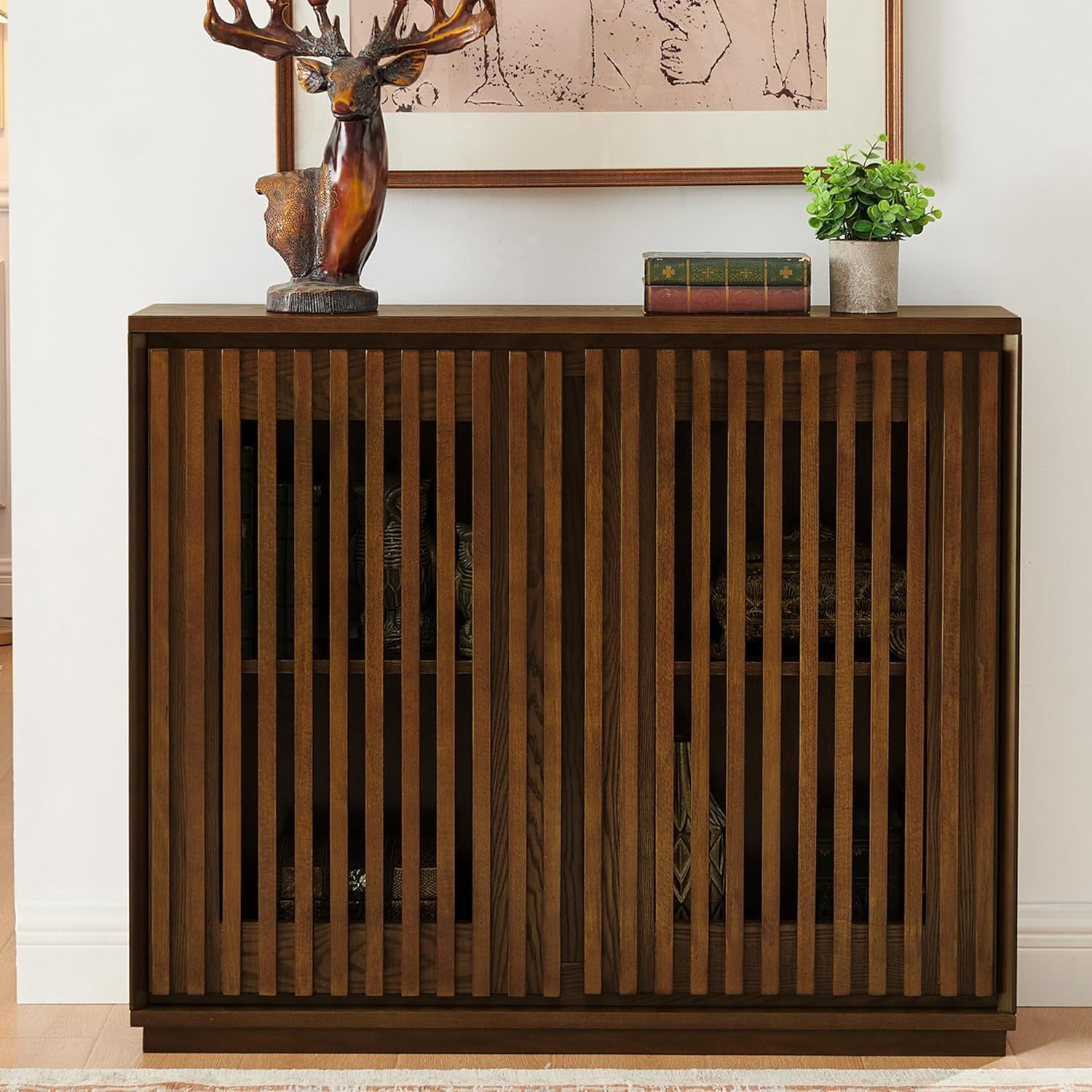 Amposei Mid Century Modern Fluted Sideboard Storage Cabinet 39-Inch ...