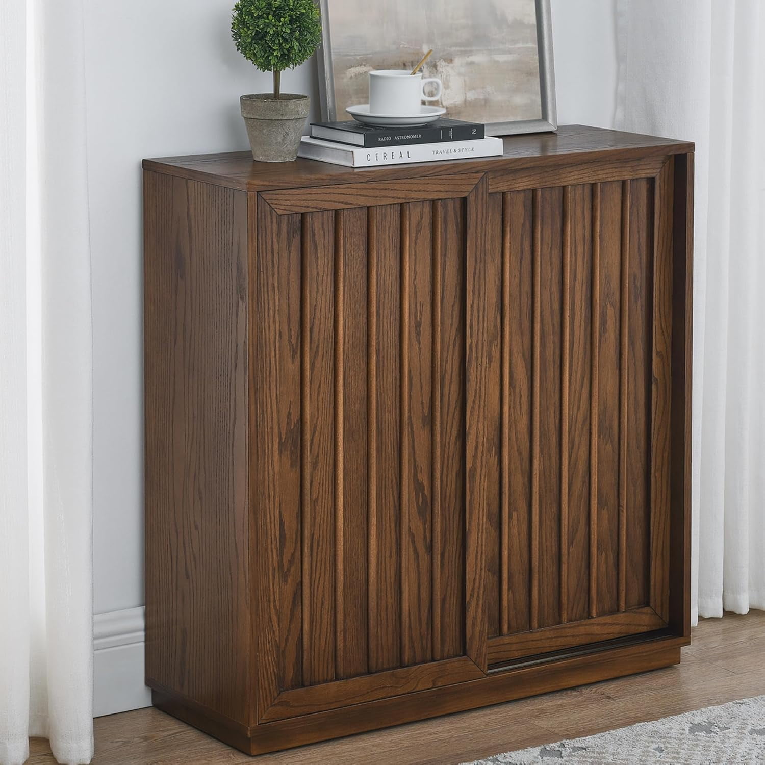 Amposei Mid Century Modern Sideboard Sliding Door Storage Cabinet ...