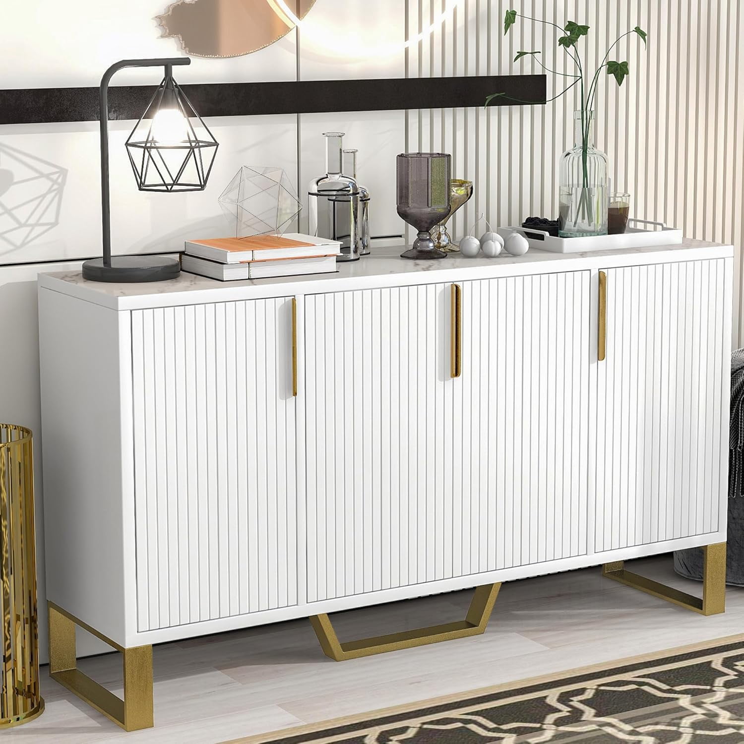 Amposei Modern Sideboard Cabinet 60-Inch Credenza Entryway Console ...