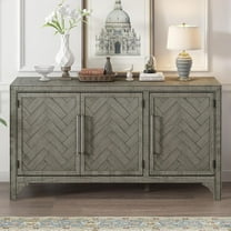 Amposei Modern Vintage Sideboard Cabinet 60-Inch Credenza 3-Door Console Storage Cabinet Entryway Cabinet with Adjustable Shelves for Living Dining Room Hallway, Gray