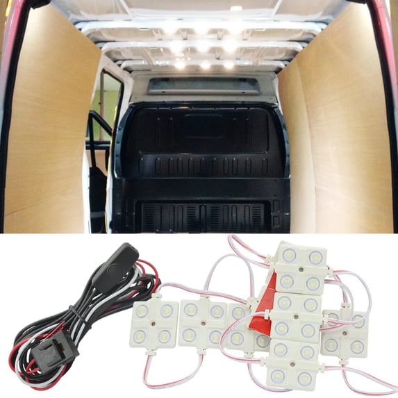 Ampper 12V 40 LEDs Interior Van Light Kits, LED Ceiling Lights with Simplified Harness Switch Fuse for Van RV Boats Caravans Trailers and More (10 Modules, White)