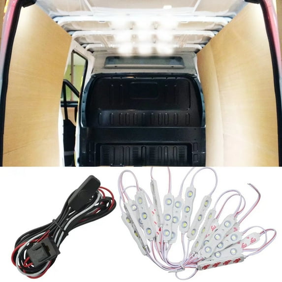 Ampper 12V 60 LEDs Interior Van Light Kits, LED Ceiling Lights with Simplified Harness Switch Fuse for Van RV Boats Caravans Trailers VW LWB and More (20 Modules, White)