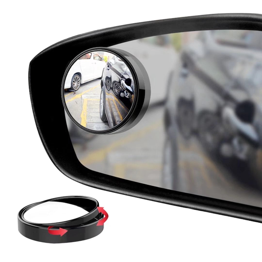 Ampper 2" Round Blind Spot Mirror, 360 Degree Adjustabe HD Glass and ABS Housing Convex Round Stick-On Mirror for Car (Black, Pack of 2)