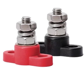 Ampper 3/8" Power Distribution Block Bus Bar 12V 250A, M10 Single Stud Battery Junction Post Marine Busbar Distribution Block Terminal for Auto Boat (Red and Black)