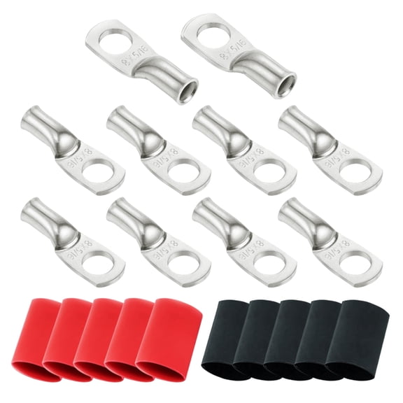 Ampper Heavy Duty Tinned Copper Wire Lugs, UL Tubular Eyelets Ring Crimp Copper Terminal Connectors W/ 10 Pcs Heat Shrink Tubing for Battery Cable Ends and More (8 Awg, 5/16" Ring, 10 Pcs)
