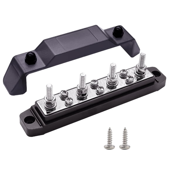 Ampper Power Distribution Block Bus Bar 12V, 4 x M6 (1/4") Studs & 6 x M4 (#8) Terminal Screws, 6.3" HD 150A Marine BusBar Battery Distribution Block W/ Cover (Black)