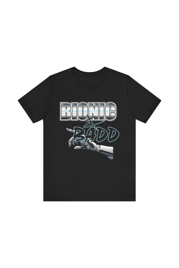 Amputee Humor TShirt “Bionic n Badd V2” Crew Neck