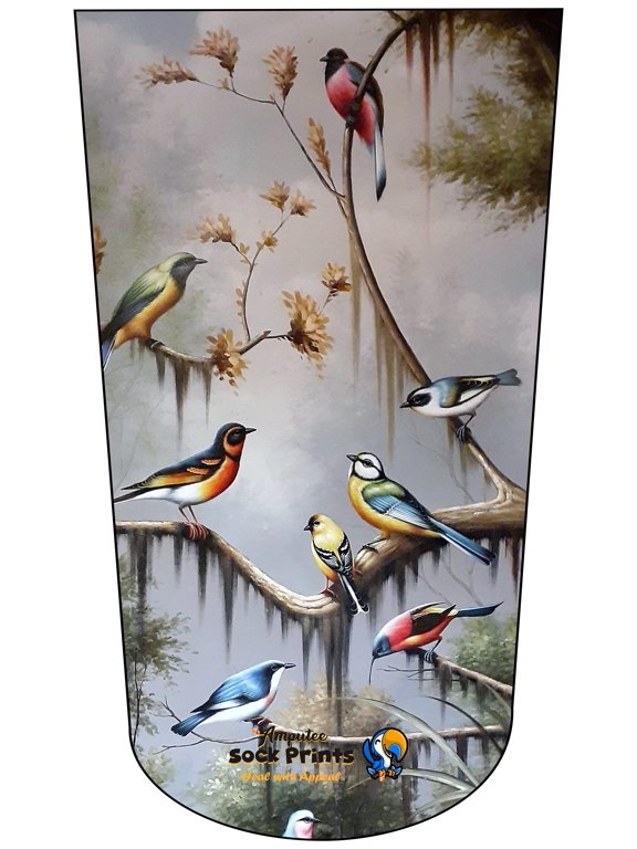 Amputee Sock, Birds and Birds on Branches V1, 3Ply stump sock