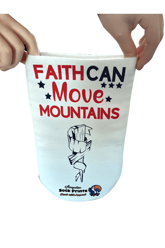 Amputee Sock, "Faith Can Move Mountains wh sock w hands V1", 3PLY Residual Wound, Over Shrinker Sock