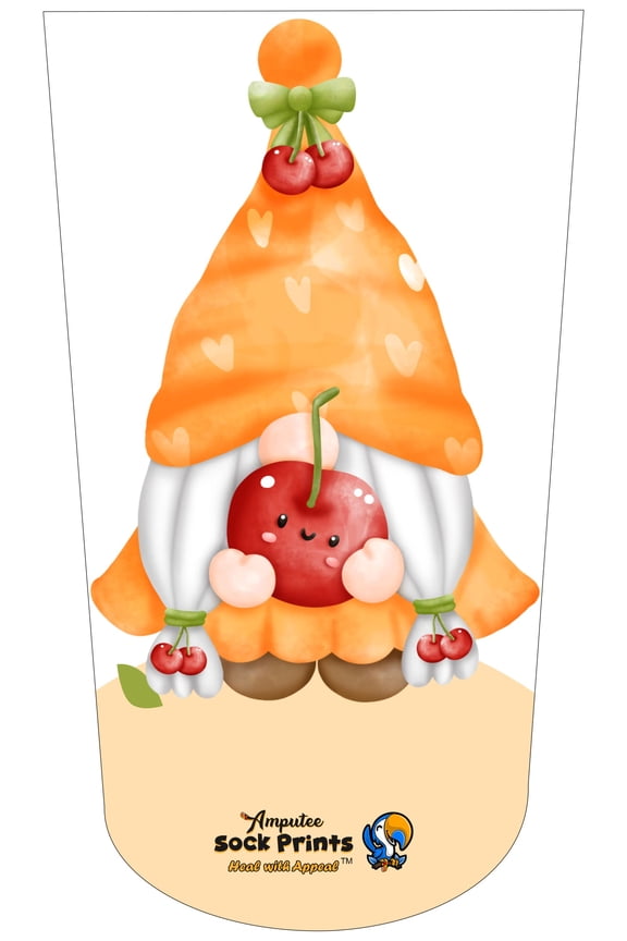 Amputee Sock, Gnome w Cherry V1, 3Ply stump sock
