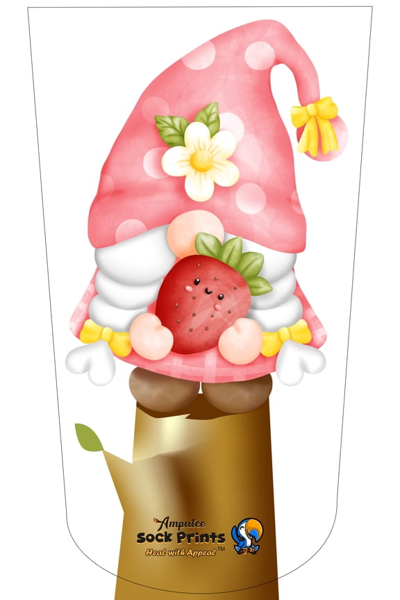 Amputee Sock, Gnome w Strawberry V1, 3Ply stump sock