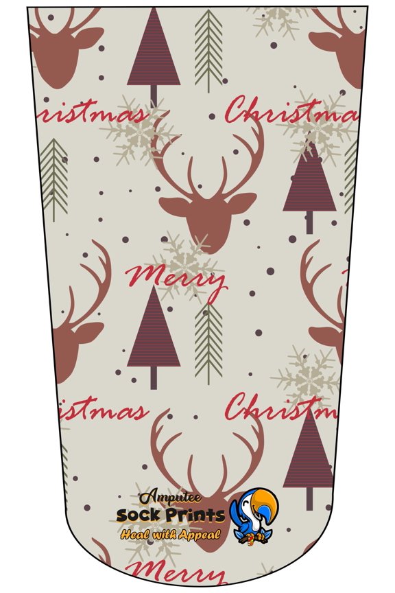 Amputee Sock, Reindeer Wallpaper V3, 3Ply stump sock