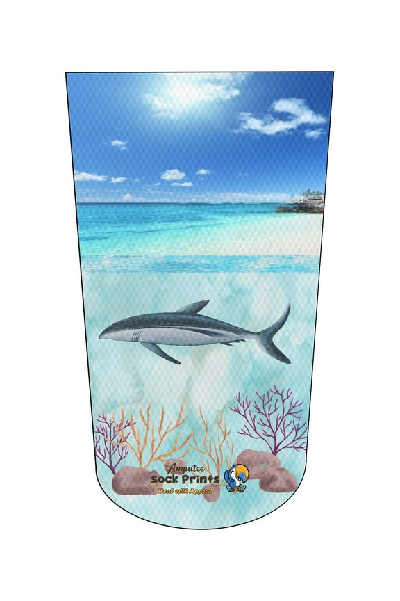 Amputee Sock, Shark by Ocean Floor White Water v1, 3Ply stump sock