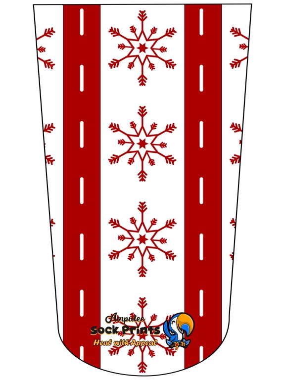 Amputee Sock, Snowflakes Red White Wallpaper V1, 3Ply Stump Sock