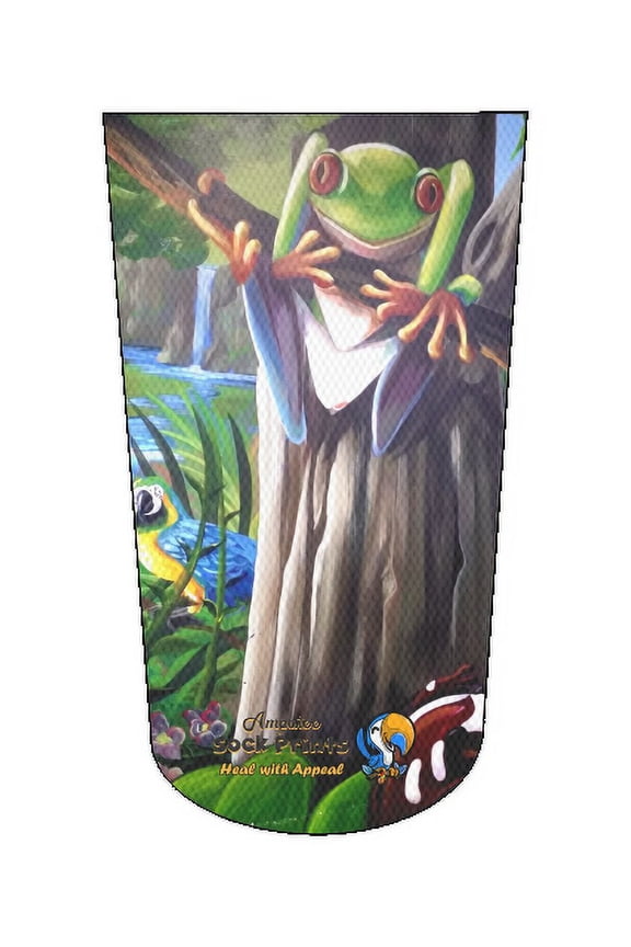 Amputee Sock , "Tree Frog Rainforest V1",3PLY Residual Wound, Over Shrinker Sock