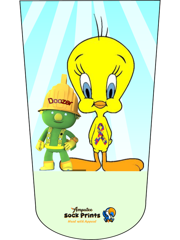 Amputee Sock "Tweety Autism FraggleRock V2"