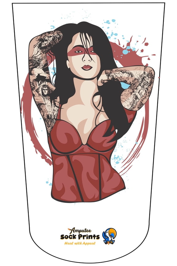 Amputee Sock, Woman Sexy Tatted Arm V1, 3Ply Stump Sock