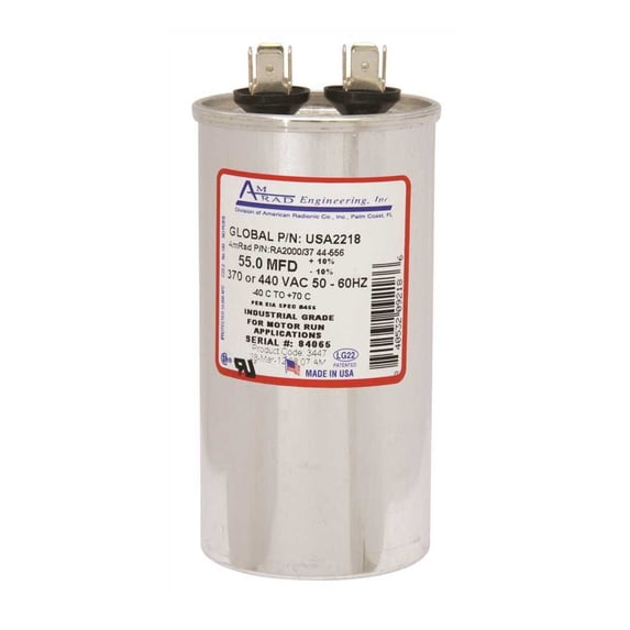 Amrad Engineering 132333 Round USA-Made Motor Run Capacitor, 55 MFD - 370-440 VAC