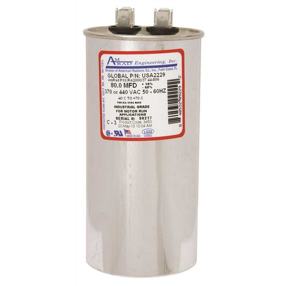 Amrad Engineering Round Usa-Made Motor Run Capacitor, 80 Mfd, 370/440 Vac