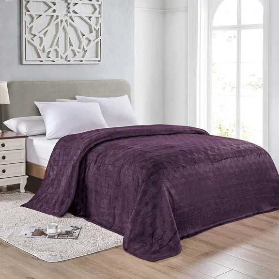 Amrani Bed Cover Embossed Blanket, Soft Premium Microplush - Queen Plum