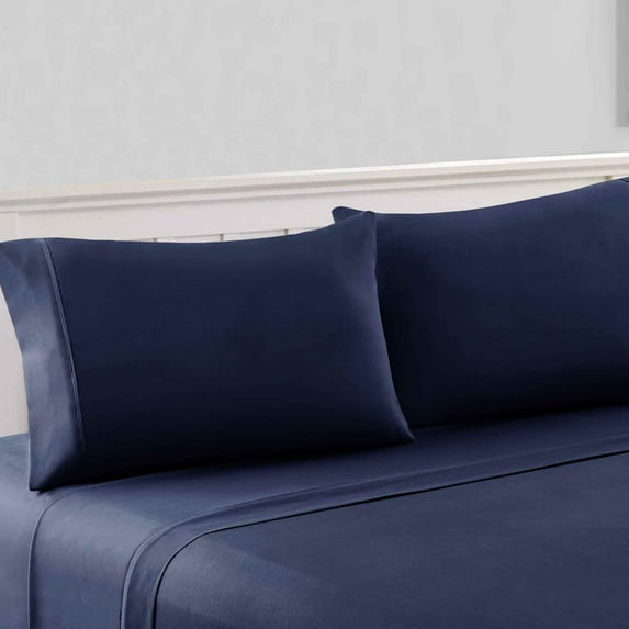 Amrapur Overseas 4-Piece Bright Solid Microfiber Adult Sheet Set, Navy, King