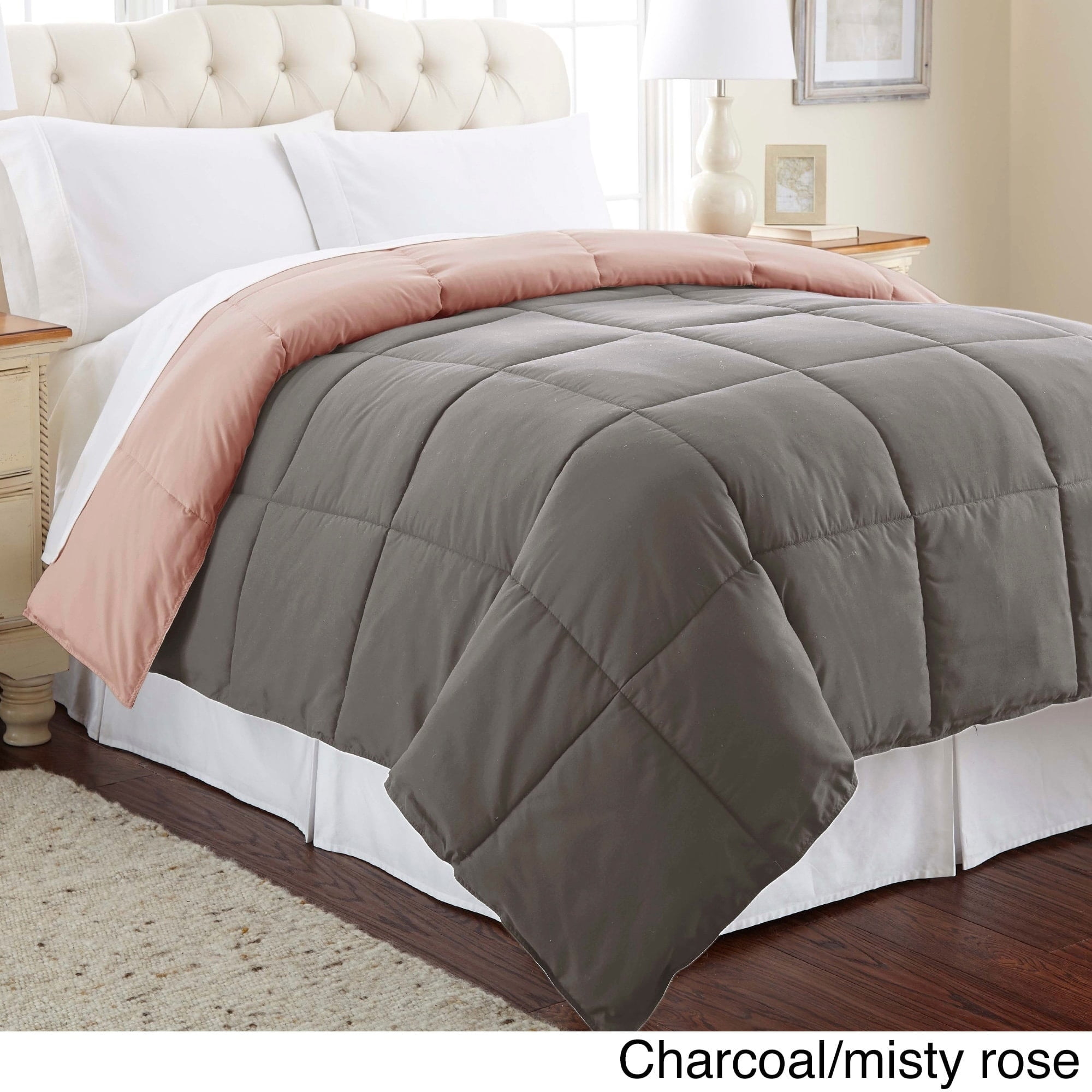 Full Charcoal and Misty Rose Reversible Down Alternative Comforter Set