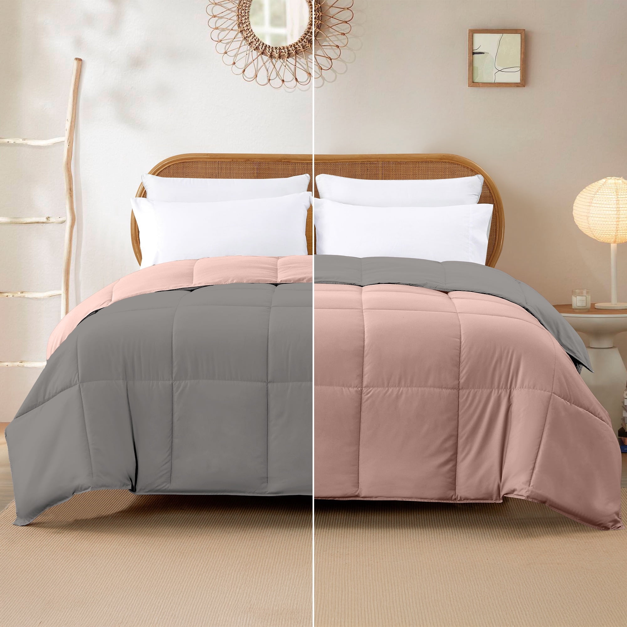 Modern Threads Reversible Charcoal & Misty Rose All-Season Down Alternative Adult Bed Comforter, Queen
