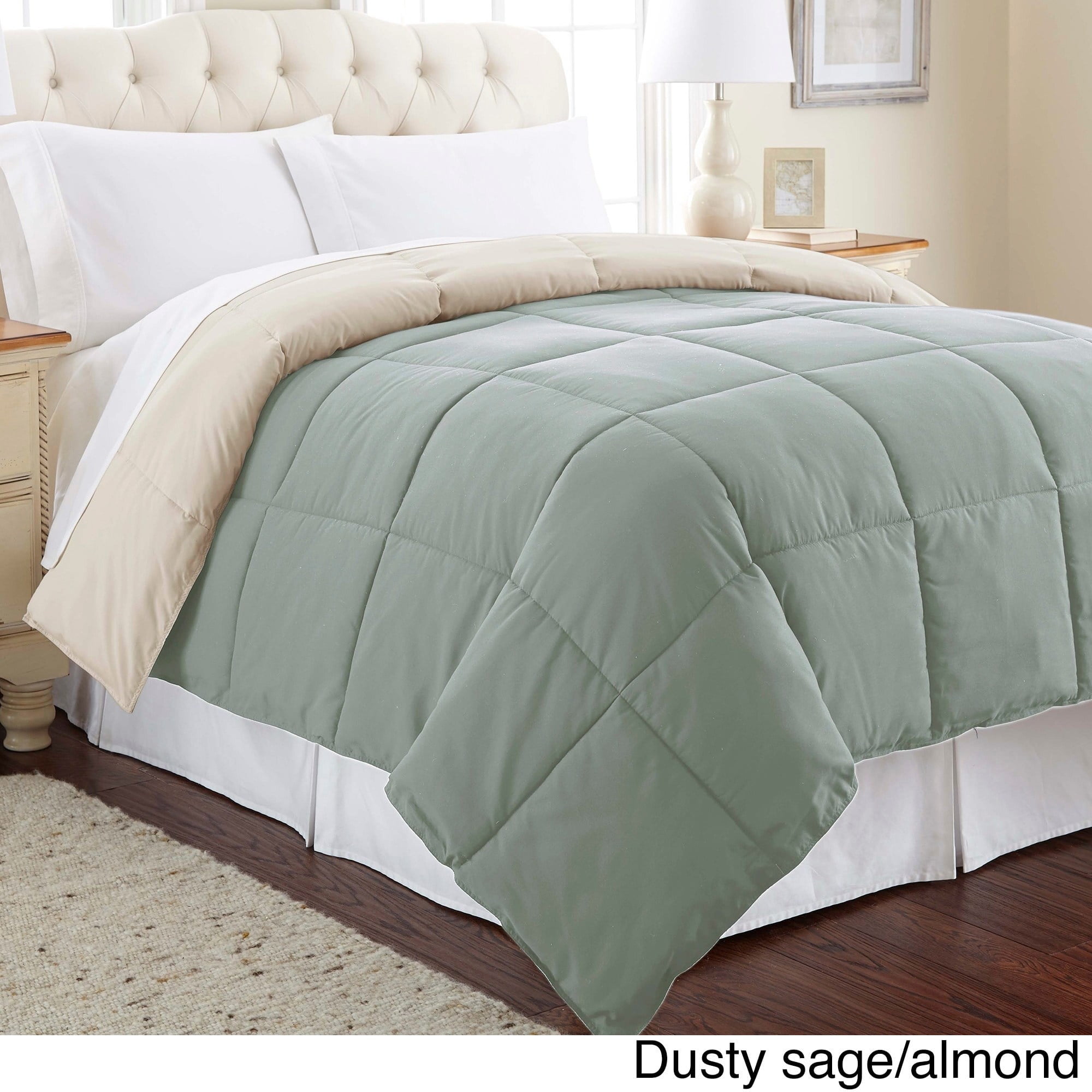 Twin Dusty Sage and Almond Reversible Microfiber Comforter Set