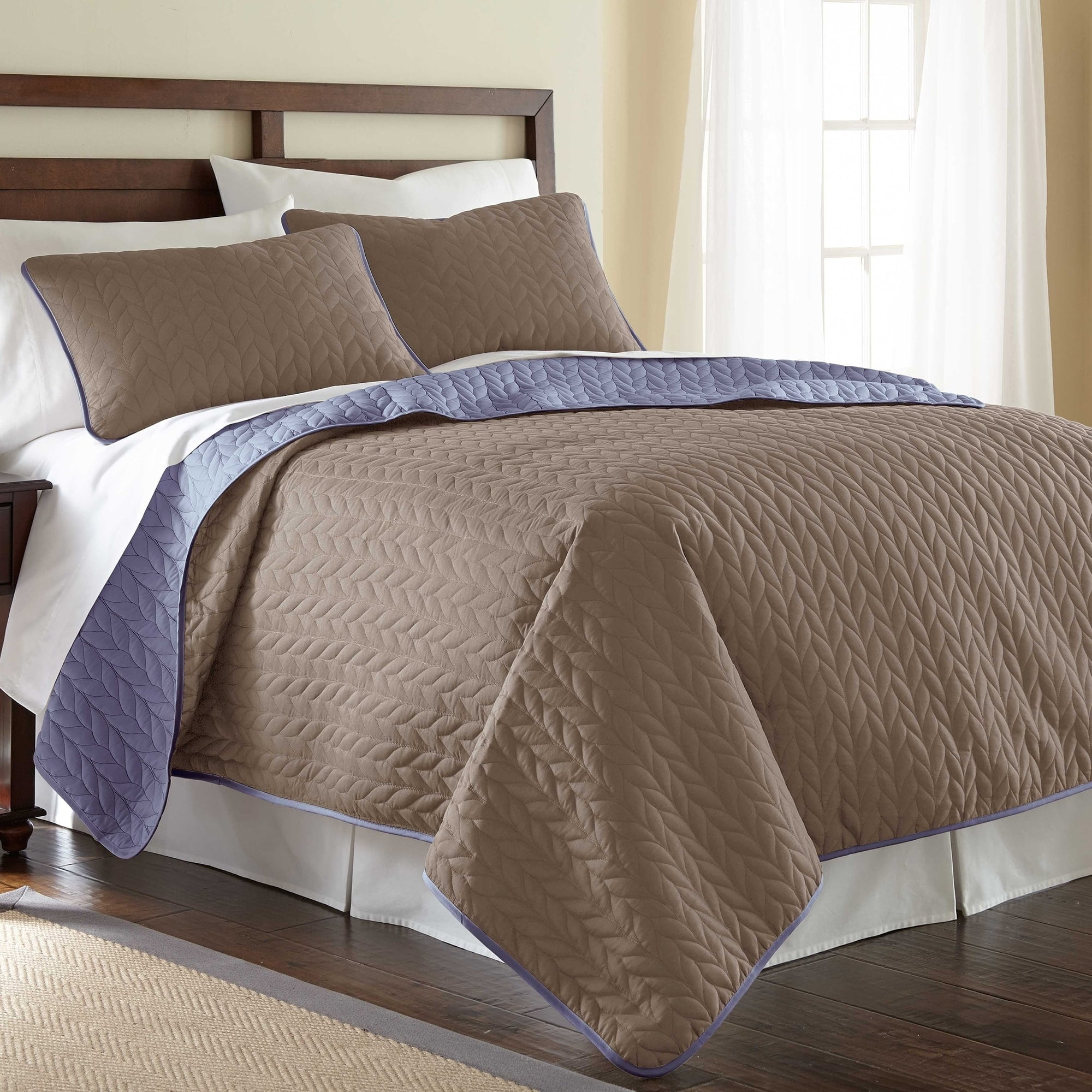 King Stone and Dusty Periwinkle Reversible Microfiber Coverlet Set