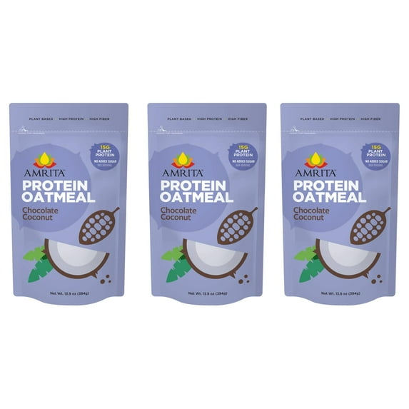Amrita Chocolate Coconut Overnight BDF32 Protein Oats (42oz) | Protein Shakes, Healthy Snacks | Old Fashioned Rolled Oats | Vegan, Non-GMO, Gluten Free, Peanut Free, Soy Free (15 Servings)