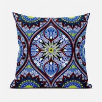Bohemian Mandala Vector Indoor/Outdoor Pillow with Removable Cover in Blue Green White26x26