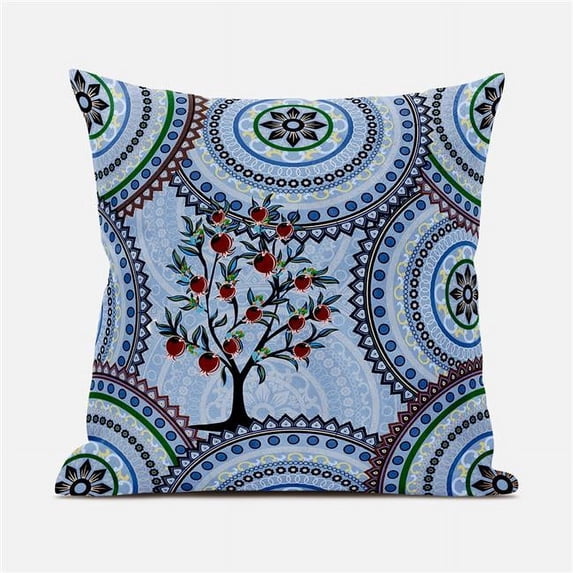 Amrita Sen Boho Mandala Plant Indoor/Outdoor Pillow with Removable Cover in Blue Brown Green18x18