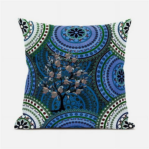 Boho Mandala Plant Indoor/Outdoor Pillow with Removable Cover in White Blue Green Pink26x26