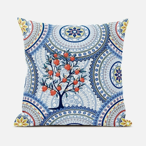 Amrita Sen Boho Mandala Plant Throw Pillow in White Yellow Blue Red 16x16