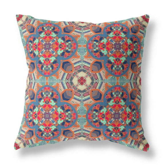 Amrita Sen Broadcloth Orange Blue Aqua Zippered Pillow CAPL544BrCDS-ZP-16x16