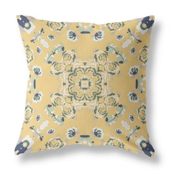 Amrita Sen Broadcloth Zippered Pillow In Yellow Blue Finish CAPL288BrCDSZP16x16